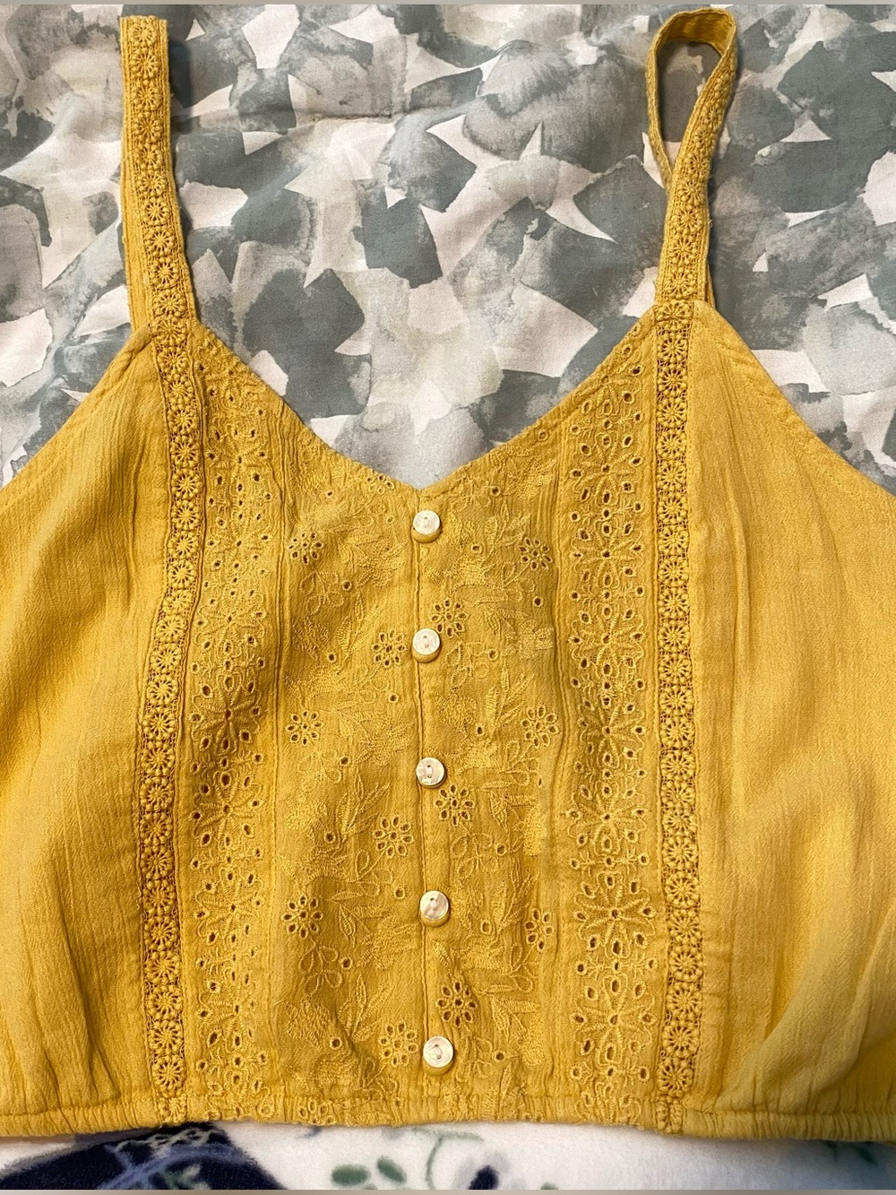 American Eagle Yellow Embroidered crop top